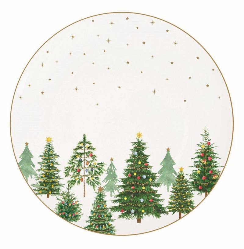 EasyLife Speiseteller Festive Trees, Handwäsche Empfohlen, Weiß, Motiv: Tannebäume von EasyLife