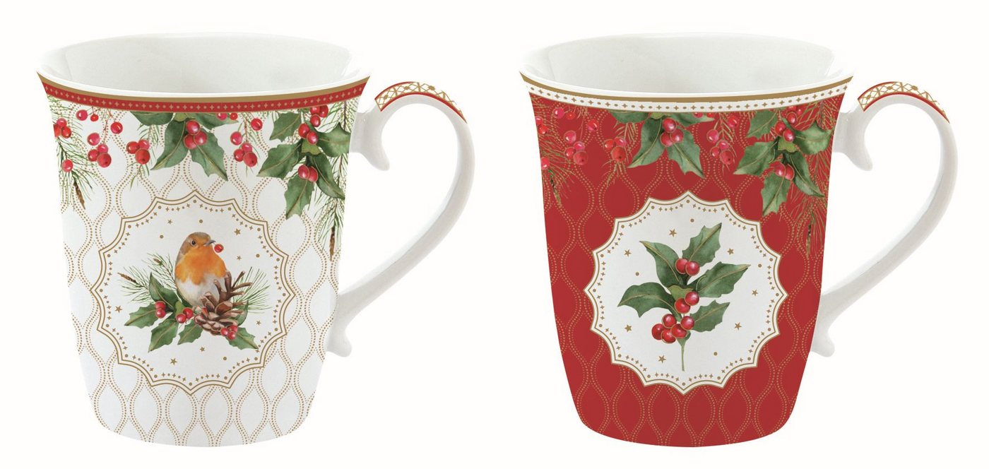 EasyLife Tasse Christmas Berries, Porzellan, Spülmaschinengeeignet, Weiß, Motiv: Rote Beeren von EasyLife