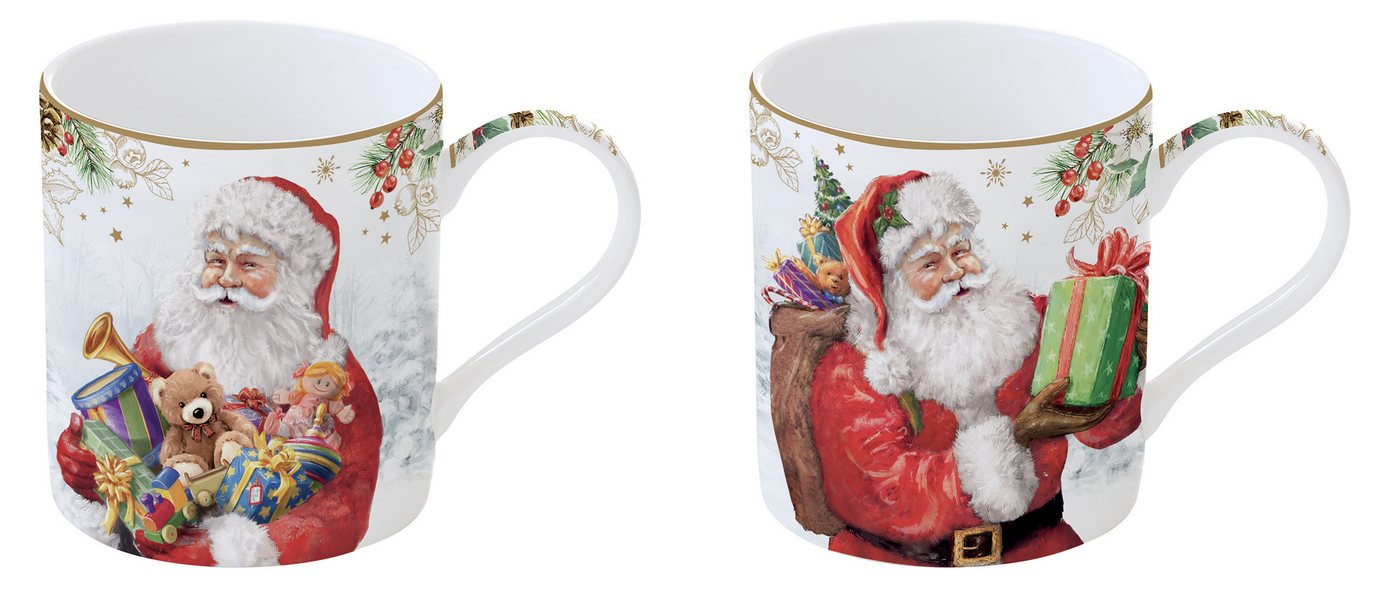 EasyLife Tasse Santa Is Coming, Porzellan, Handwäsche Empfohlen, Weiß, Motiv: Weihnachtsmann von EasyLife
