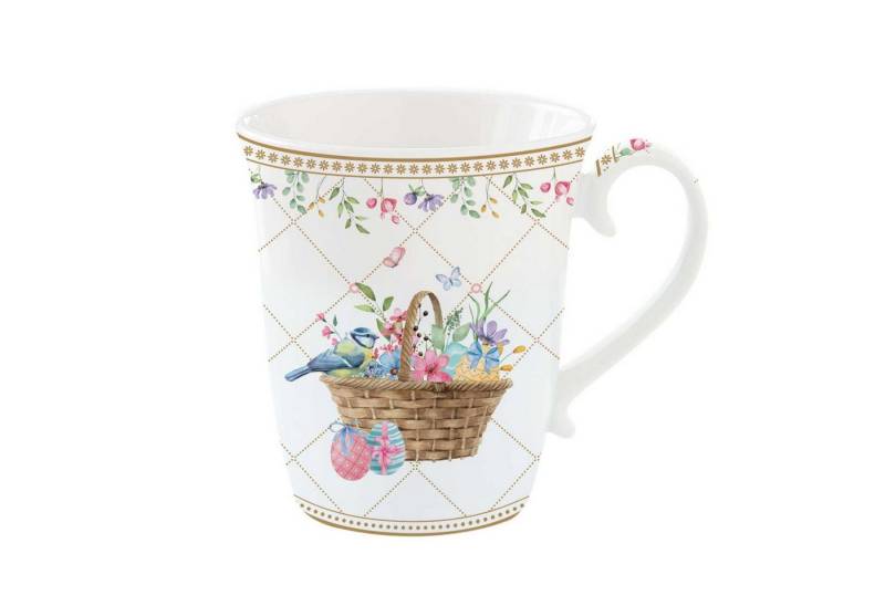EasyLife Tasse Spring Bloom, Porzellan, Spülmaschinengeeignet, Weiß, Motiv: Hasen & Blumenkörbe von EasyLife