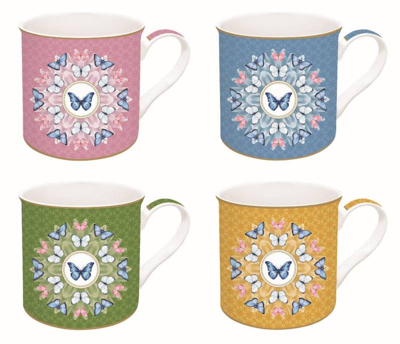 EasyLife Tasse Spring Parade, Porzellan, Spülmaschinengeeignet, Mehrfarbig, Motiv: Schmetterlinge & Blumenwiese von EasyLife