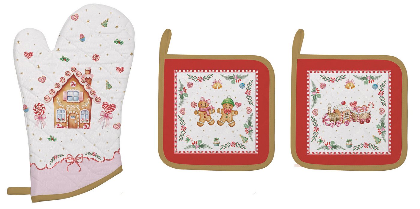 EasyLife Topflappen SWEC2630 - Sweet Christmas Küchenset, 2 Stk. + 1 Ofenhandschuh, (1-tlg) von EasyLife