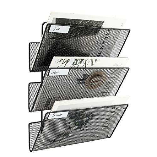 EasyPAG 3 Fächer Strapazierfähig Metall A4 Zeitschriftenhalter Wand Zeitschriften Wandhalter Aktenablage Dokumentenhalter Hängend Magazin Organizer Flyerhalter Prospektspender,Schwarz von EasyPAG