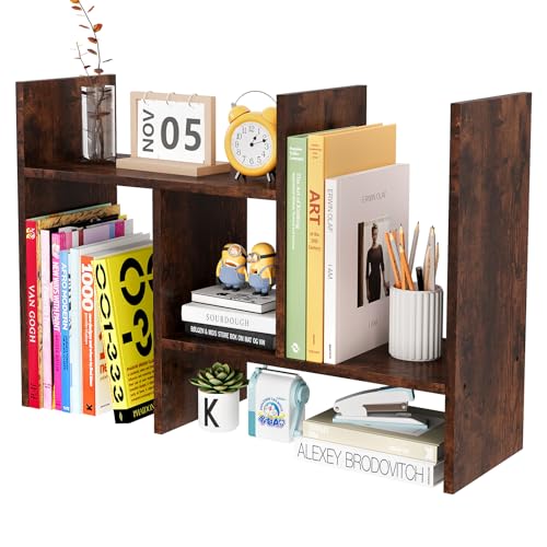 EasyPAG Kleines Schreibtischregal aus Holz, verstellbar, freistehend, für Zuhause und Büro, Braun von EasyPAG