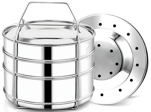 EasyShopForEveryone Edelstahl 3 Etagen stapelbare Einsatzpfannen, Topf-in-Topf-Backformen für Flan, Käsekuchen, Schichtkuchen, einfach zu bedienender Dampfgarer – kompatibel mit 8 Qt Instant Pot von EasyShopForEveryone
