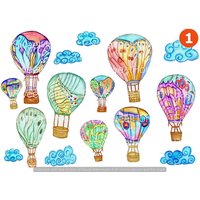 Wandtattoos Heißluftballons Aquarell 15Tlg. 16, 99 Eur, Kinderzimmer Deko, Wandsticker, Fliesenaufkleber, Möbelaufkleber von EasySweetHome