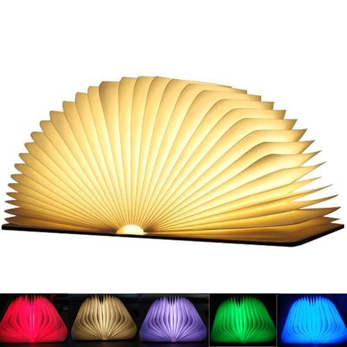 EasyULT Hölzerne Faltende Buch Lampe, Mini LED Buchlampe Stimmungslicht Dekorative Buch Lampe Farbwechseln, 360° Faltbar Deko Lampen Buchformig Nachtlicht, Ideal für Geschenk (6 Modes) von EasyULT