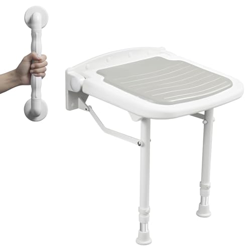 Duschklappsitz Für Wandmontage Zusammen mit Armlehne,Duschsitz Klappbar Wandmontage, Für ältere Menschen, Dusche Klappsitz, Duschstuhl Klappbar, Duschhocker Wandmontage, Maximale Belastung 280 Kg von EasyVibe