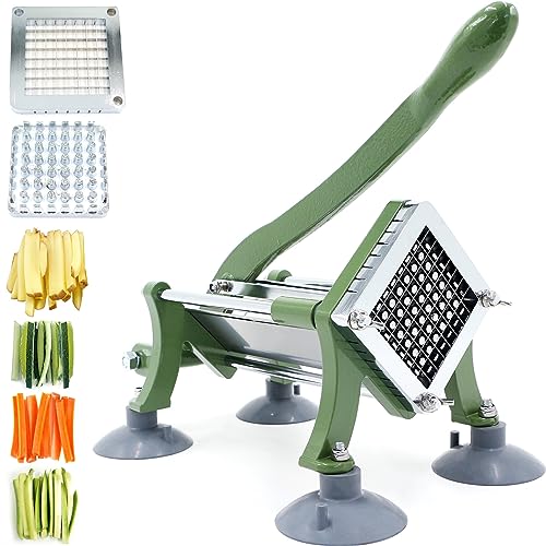 Pommes Frites Schneider Commercial Manuell Pommesschneider Professioneller Saugfüßen Komplettset French Fries Cutter mit Schwerem Gusseisen-Griff und 3/8" (10x10mm) Klinge von EasyVibe