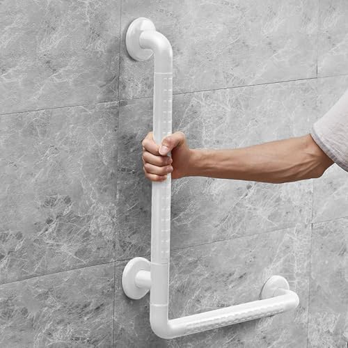 Haltegriffe für Senioren, Duschgriff Rutschfest Sicherheitsgriff mit Fluoreszenz, 60 x 40cm Sicherheitsgriff Badewanne, L-förm Wandhaltegriff Griffstangen für WC Bad Badewanne Treppenhandlauf, Weiß von EasyVibe
