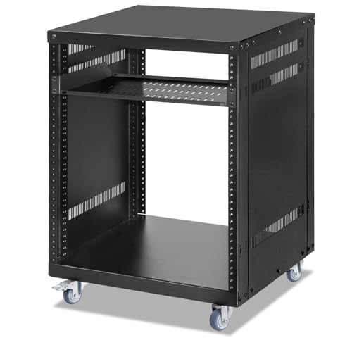 EasyVibe 12U Open Frame Server Rack with Casters, 12U Network Cabinet with 1 Rack Shelf, Rolling Network Rack for Computer/AV/Data/IT Equipment von EasyVibe