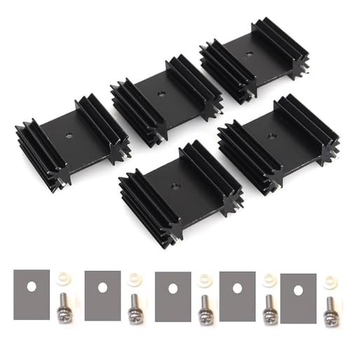 Easycargo To-220 Aluminium-Kühlkörper 25mmx34mmx12mm, TO220 Kühlkörper für die Kühlung von MOSFET SCR Power Voltage Regulator ICS (25x34x12mm) Anodized Black 5-Pack von Easycargo