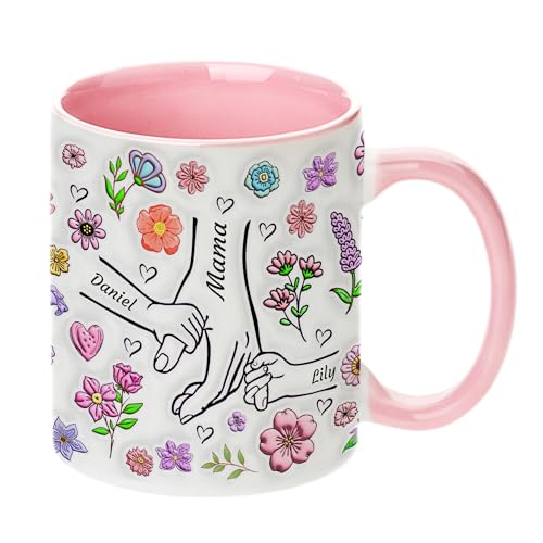 Easycosy Geschenke für Mama - 2D/3D-Effekt Tasse personalisiert - 325ml & 445ml Tasse bedrucken Kaffeetasse mit 2-7 Namen selbst gestalten - Geburtstagsgeschenk für Mama/Oma/Frauen von Easycosy