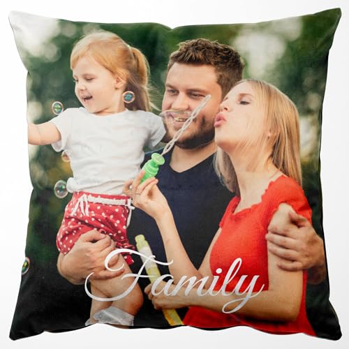 Easycosy Personalisiertes Kissen aus Premium Samt mit Foto, Doppelseitiger FotoKissen-Bezug mit 2 Fotos & Text Bedrucken als Fotogeschenk zum Muttertag Geburtstag Mama-ohne Kissenfüllung (30 x 30 cm) von Easycosy