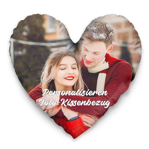 Easycosy Personalisiertes Kissen aus Premium Samt mit Foto, Doppelseitiger FotoKissen-Bezug mit 2 Fotos & Text Bedrucken als Fotogeschenk zum Geburtstag, Valentinstag -ohne Kissenfüllung von Easycosy