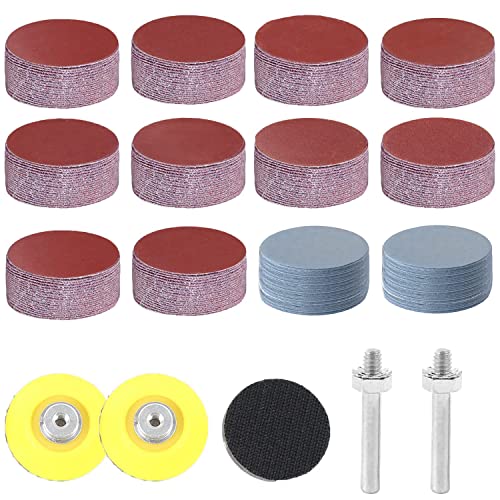 300 Stück 50mm 2 Zoll Schleifpapier Polierpad, Schleifscheiben Klett, Körnung 80 120 180 240 400 600 800 1000 2000 3000 mit 2 Stück Polierpad Adapter von Easyhomie