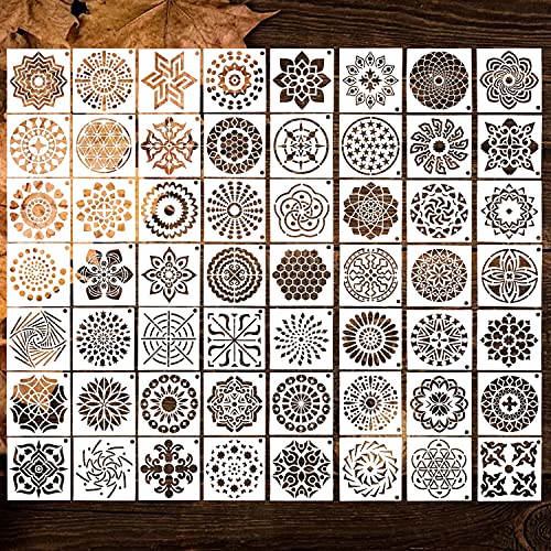 56 Stück Mandala Schablonen, Steine Bemalen Schablonen, Inkjet-Hohl Malen Zeichenschablonen zum Malen auf Holz, Stein, Stoffen, Metall, Möbeln und Wänden von Easyhomie