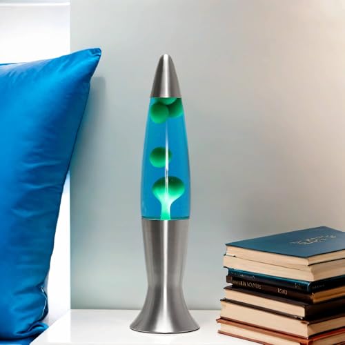 Easylight Lavalampe Aluminium Glas in Silber Blau Grün Wohnzimmer 40 cm hoch G9 inkl. Leuchtmittel Retro Tischlampe Jugendzimmer ANGELINA von Easylight