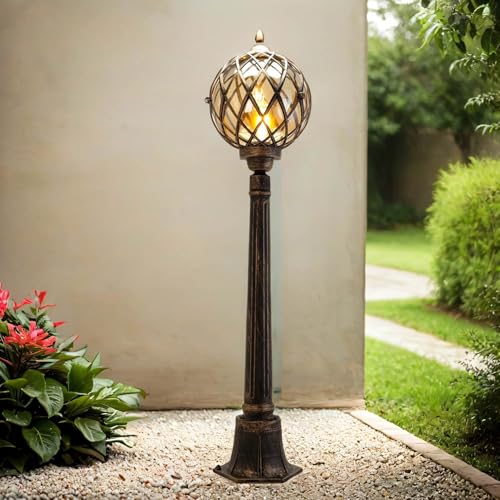 Easylight Wegeleuchte Metall Kunstglas in Kupfer Antik IP43 Weg Garten 115 cm hoch E27 Nostalgie Rustikale Außenstehleuchte Eingang KAIRO von Easylight
