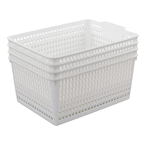 Easymanie Große Kunststoff Aufbewahrungskorb Boxen, 4er-Pack, Weiß von Easymanie
