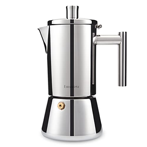 Easyworkz Diego Espressokocher für Herd, Edelstahl, italienische Kaffeemaschine, Mokkakanne für 6 Tassen, 300 ml Espressokanne für Induktion Silber von Easyworkz