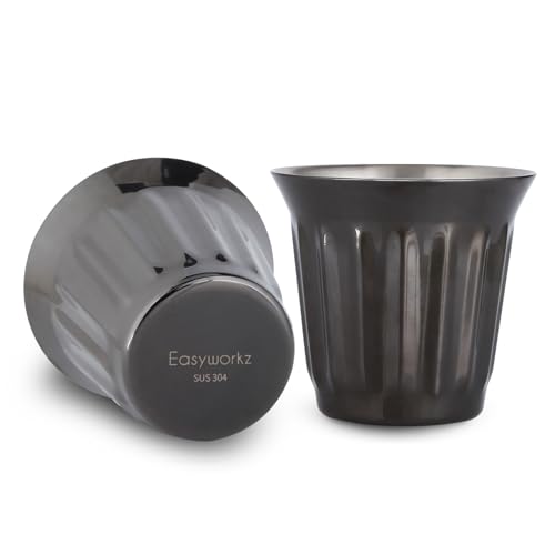 Easyworkz Espresso-Tassen aus Edelstahl, doppelwandig, isoliert, 150 ml, Schwarz, 2 Stück von Easyworkz