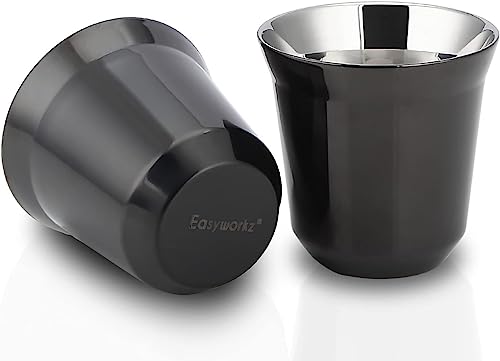 Easyworkz Espressotassen aus Edelstahl, doppelwandig, isoliert, Demitasse-Tassen, 2er-Set, hitzebeständig, 75ml Schwarz von Easyworkz