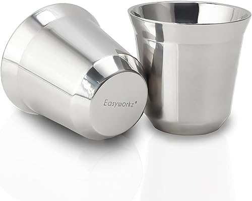 Easyworkz Espressotassen aus Edelstahl, doppelwandig, isoliert, 150ml Demitasse Tassen, 2er-Set, hitzebeständig von Easyworkz