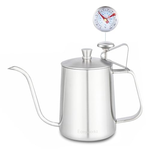 Easyworkz Gage Gooseneck Pour Over Kaffeekessel mit Thermometer Edelstahl 304 Kaffeekanne 600ml mit langem schmalem Ausguss Handtropfkessel von Easyworkz