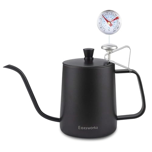 Easyworkz Gage Gooseneck Pour Over Kaffeekessel mit Thermometer Edelstahl 304 Kaffeekanne 600ml mit langem schmalem Ausguss Handtropfkessel von Easyworkz