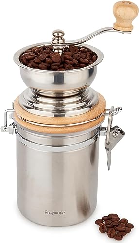 Easyworkz Manuelle Kaffeemühle, mit einstellbarer Einstellung, Hand Edelstahl Kaffeebohnenmühle Werkzeug für Espresso, Gießen über Kaffee, silber von Easyworkz