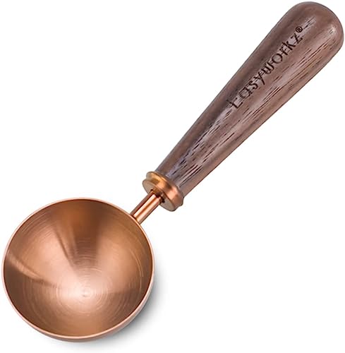 Easyworkz Retro Kaffeelöffel aus Edelstahl mit schwarzem Walnuss-Griff 10 g, Messlöffel, für Kaffeebohnen oder Tee, Roségold von Easyworkz