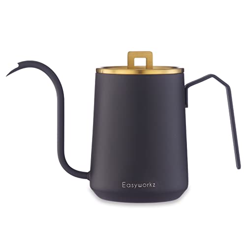 Easyworkz Schwanenhals gießen über Kaffeekessel 600ml Edelstahl Handtropfen Kaffeekanne mit langem schmalen Auslauf, Gebürstetes Gold Schwarz von Easyworkz