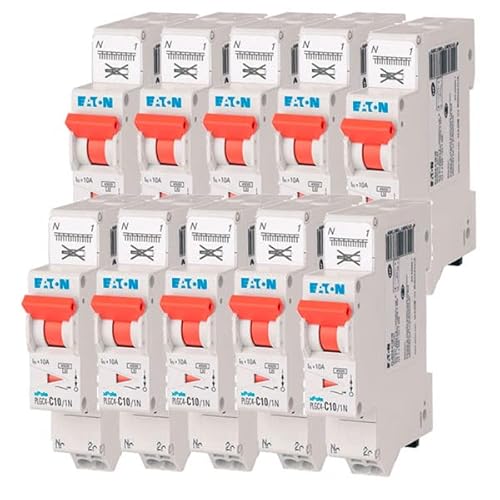 EATON 109128 PLGC4-C10/1N – modularer Schalter PH/N – Weiß – Controller Orange – 1P+N / 10 A – Kurve C – Direktanschluss ohne Schrauben – 10 Leistungsschalter von Eaton