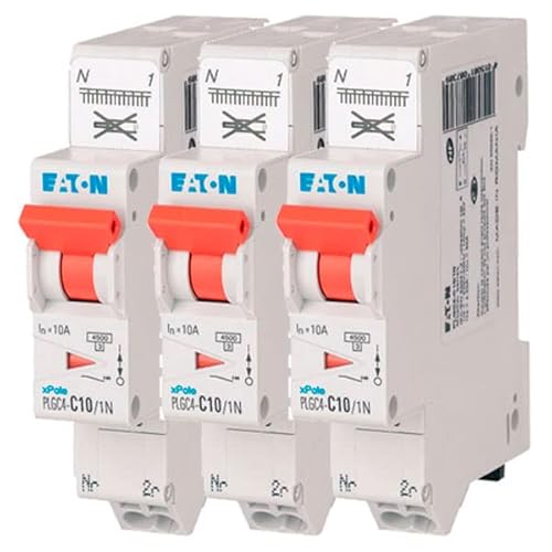 EATON 109128 PLGC4-C10/1N – modularer Schalter PH/N – Weiß – Controller Orange – 1P+N / 10 A – Kurve C – Direktanschluss ohne Schrauben – 3 Leistungsschalter von Eaton