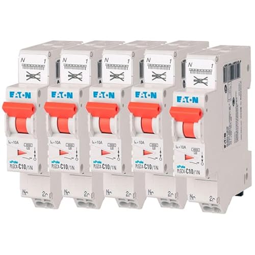 EATON 109128 PLGC4-C10/1N – modularer Schalter PH/N – Weiß – Controller Orange – 1P+N / 10 A – Kurve C – Direktanschluss ohne Schrauben – 5 Schutzschalter von Eaton