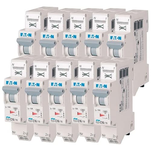 EATON 109130 PLGC4-C16/1N – modularer Schalter PH/N – Weiß – Controller grau – 1P+N / 16 A – Kurve C – Direktanschluss ohne Schrauben – 10 Leistungsschalter von Eaton