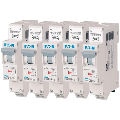 EATON 109130 PLGC4-C16/1N – modularer Schalter PH/N – Weiß – Controller grau – 1P+N / 16 A – Kurve C – Direktanschluss ohne Schrauben – 5 Leistungsschalter von Eaton