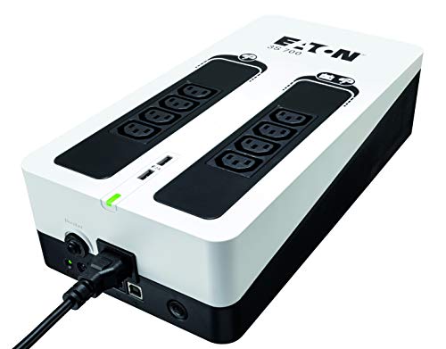 Eaton 3S 700 IEC - 3S700I - Unterbrechungsfreie Stromversorgung (USV) - 700 VA mit Überspannungsschutz (8 IEC Ausgänge, Überspannungsschutz, 2 USB-Typ-A-Ladeanschlüsse) - Weiß & Schwarz von Eaton