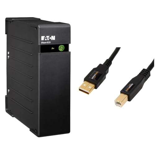 Eaton USV Ellipse ECO 650 USB DIN - Off-line Unterbrechungsfreie Stromversorgung (USV) & Amazon Basics, USB-2.0-Kabel kompatible mit Drucker, Typ A auf Typ B, mit vergoldeten Anschlüssen, 3 m, Schwarz von Eaton