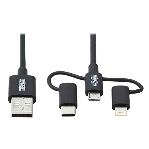 TrippLite von Eaton Universal USB-A zu Lightning, USB Micro-B und USB-C Sync/Ladekabel (M/3xM), MFi Zertifiziert, Schwarz, 6 ft. (1.8 m) von Eaton
