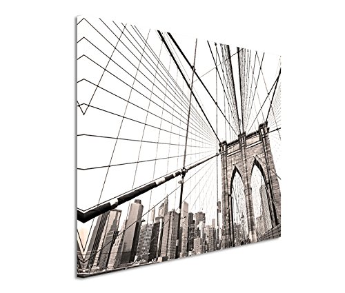 Eau Zone GmbH Kunstdruck auf Leinwand 120x80cm Architekturfotografie – Brooklyn Bridge in New York in den USA von Eau Zone GmbH