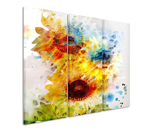 Eau Zone GmbH Kunstdruck auf Leinwand 3 teilig je 40x90cm Bild – Bunte Sonnenblumen von Eau Zone GmbH