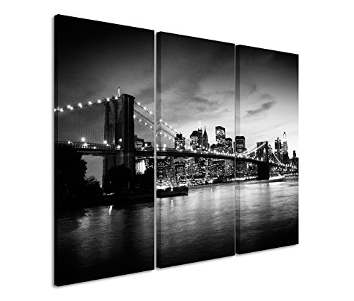 Eau Zone GmbH Kunstdruck auf Leinwand 3 teilig je 40x90cm Urbane Fotografie – Brooklyn Bridge Manhattan bei Sonnenaufgang von Eau Zone GmbH