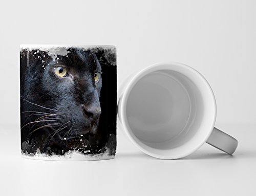 Eau Zone Fotokunst Tasse Geschenk Tierfotografie – Schwarzer Panther mit dunklem Hintergrund von Eau Zone