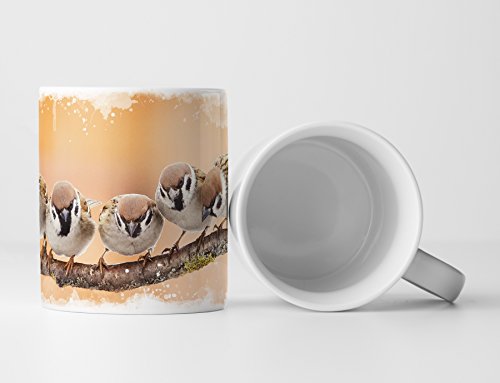 Eau Zone Fotokunst Tasse Geschenk kleine Spatzen auf einem AST von Eau Zone