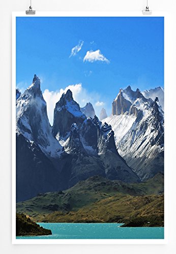 Eau Zone Bilder - Landschaft Natur – Los Kuernos im Nationalpark Torres del Paine Chile- Leinwand Kunstdrucke Wandbilder aus Deutschland von Eau Zone
