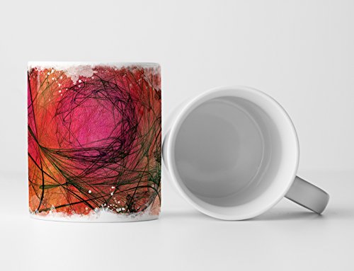 Eau Zone Design Abstrakt Tasse Geschenk pink, orange + dunkelgrüne Linien von Eau Zone