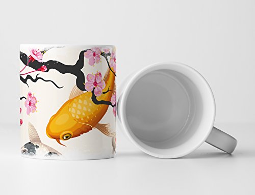 Eau Zone Fotokunst Tasse Geschenk Koi Karpfen Teich mit Kirschblüten von Eau Zone