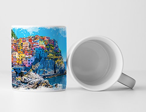 Eau Zone Fotokunst Tasse Geschenk Landschaftsfotografie – Farbenfroher Hafen Cinque Terre Italien von Eau Zone